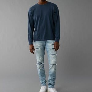 American Eagle Men's Airflex+ Light Wash Distressed Skinny Jeans- 31x32